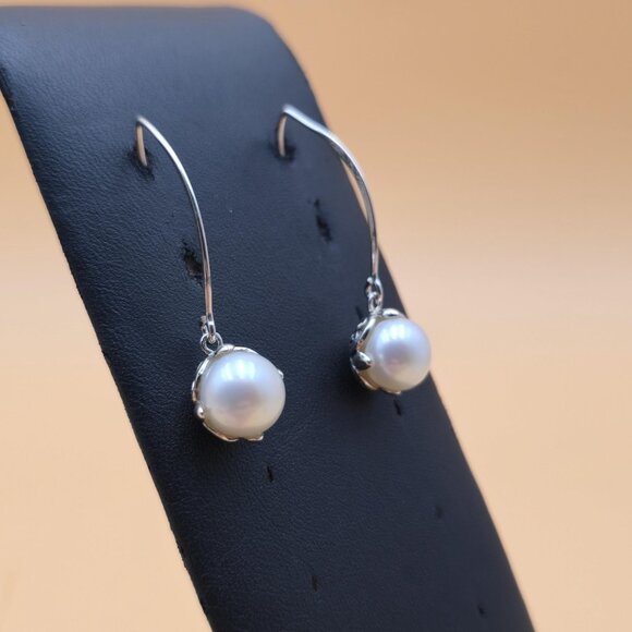 Sterling Silver Quality Unique Fancy Pearl Earrings A5394 - Picture 2 of 5